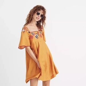 Gold Embroidered Square Neck Madewell Mini Dress
